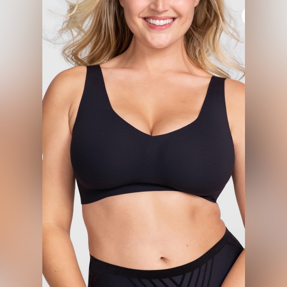 Honeylove LiftWear VNeck Bra Black 2X Smooth WireFree Support Seamless Comfy NWT
